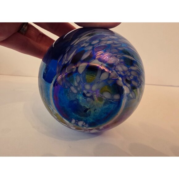 Handblown Glass Oil Lamp With Swirled Iridescent Blue & Purple Design - Picture 6 of 8